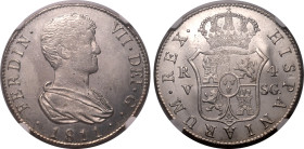 Europe » Spain » Spanish Colonial
Spain 1811 V SG, 4 R. Graded MS 63 by NGC-Smooth and reflective surfaces; decent lustre.