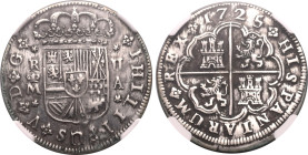 Europe » Spain » Spanish Colonial
Spain 1725/4 M A, 2 R., Philip V. Graded XF DETAILS by NGC-From "Hollandia" Shipwreck of July 13, 1743. Environment...