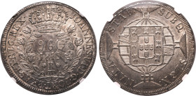 Americas » Brazil
Brazil 1819R, 960 R. Graded MS 63 by NGC-Nice lustre with attractive old cabinet toning; well struck.