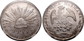 Americas » Mexico
Mexico 1881 C JD, 8 R. Graded MS 63 by NGC-Nice BU; well struck with sharp details; nice lustre.