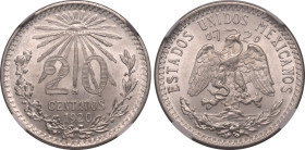 Americas » Mexico
Mexico 1920 M, 20 C. Graded MS 66 by NGC-Choice BU; lustrous and smooth silvery/white surfaces.