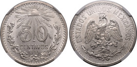 Americas » Mexico
Mexico 1905 M, 50 C. Graded MS 64 by NGC-BU with sharp details; lustrous silvery/white surfaces.