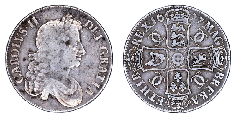 Europe » Great Britain » England
England 1677, 1 Crown, Charles II. Graded Near...