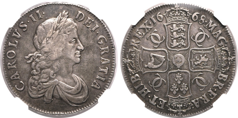 Europe » Great Britain » England
England 1668, 1 Crown, Bull-373 Esc-36 Charles...