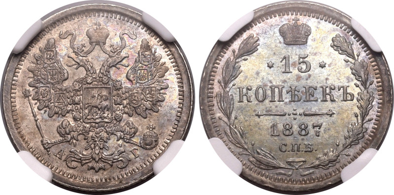 Europe » Russia
Russia 1887 CNB AT, 15 K. Graded MS 65 by NGC-Choice BU; lustro...