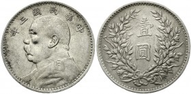 CHINA und Südostasien China Republik, 1912-1949
Dollar (Yuan) Jahr 3 = 1914. Präsident Yuan Shih-kai.
sehr schön