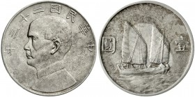 CHINA und Südostasien China Republik, 1912-1949
Dollar (Yuan) Jahr 23 = 1934. sehr schön