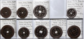 CHINA und Südostasien China Lots bis 1949
Qing-Dynastie, Sammlung von 9 verschiedenen Mastercoins: Qian Long Cash Boo Yuwan, Tao Kuang Cash Aksu (Sin...
