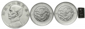 CHINA und Südostasien China Lots bis 1949
4 Silbermünzen: Dollar Jahr 23 = 1934, 2 X 1/2 Dollar Yunnan 1911, sowie Japan 1 Shu. sehr schön, der Dolla...