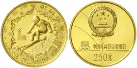 CHINA und Südostasien China Volksrepublik, seit 1949
250 Yuan GOLD 1980. Olympische Winterspiele in Lake Placid. Abfahrtsläufer. 8 g. 916er Gold. Im ...