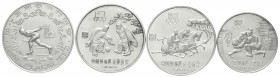 CHINA und Südostasien China Volksrepublik, seit 1949
4 Silbermünzen zur Olympiade 1980: 20 Yuan Ringen, 30 Yuan Pferderennen, 30 Yuan Fußball und 30 ...