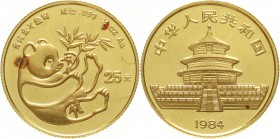 CHINA und Südostasien China Volksrepublik, seit 1949
25 Yuan Panda GOLD 1984. Liegender Panda mit Bambuszweig. 1/4 Unze Feingold.
fast Stempelglanz,...