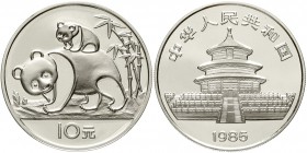 CHINA und Südostasien China Volksrepublik, seit 1949
10 Yuan Panda 1985. Panda mit Jungem auf dem Rücken.
Polierte Platte, selten