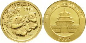 CHINA und Südostasien China Volksrepublik, seit 1949
20 Yuan GOLD 2006. Zwei Pandas mit Bambuszweigen. 1/20 Unze Feingold.
Stempelglanz