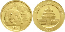 CHINA und Südostasien China Volksrepublik, seit 1949
50 Yuan GOLD 2008. Panda mit Jungtier. 1/10 Unze Feingold.
Stempelglanz