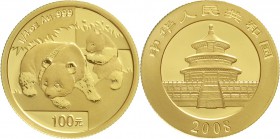 CHINA und Südostasien China Volksrepublik, seit 1949
100 Yuan GOLD 2008. Panda mit Jungtier. 1/4 Unze Feingold.
Stempelglanz