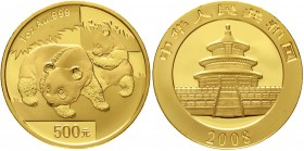 CHINA und Südostasien China Volksrepublik, seit 1949
500 Yuan GOLD 2008. Panda mit Jungtier. 1 Unze Feingold.
Stempelglanz