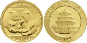 CHINA und Südostasien China Volksrepublik, seit 1949
50 Yuan GOLD 2009. Zwei Pandas. 1/10 Unze Feingold.
Stempelglanz