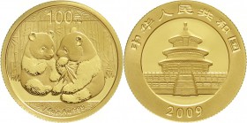 CHINA und Südostasien China Volksrepublik, seit 1949
100 Yuan GOLD 2009. Zwei Pandas. 1/4 Unze Feingold.
Stempelglanz