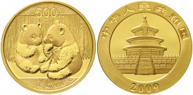CHINA und Südostasien China Volksrepublik, seit 1949
500 Yuan GOLD 2009. Zwei Pandas. 1 Unze Feingold.
Stempelglanz