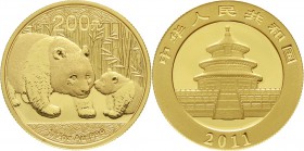 CHINA und Südostasien China Volksrepublik, seit 1949
200 Yuan GOLD 2011. Panda mit Jungtier. 1/2 Unze Feingold.
Stempelglanz