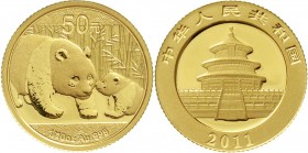 CHINA und Südostasien China Volksrepublik, seit 1949
50 Yuan GOLD 2011. Panda mit Jungtier. 1/10 Unze Feingold.
Stempelglanz