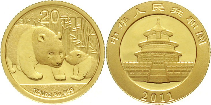 CHINA und Südostasien China Volksrepublik, seit 1949
20 Yuan GOLD 2011. Panda m...