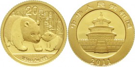 CHINA und Südostasien China Volksrepublik, seit 1949
20 Yuan GOLD 2011. Panda mit Jungtier. 1/20 Unze Feingold.
Stempelglanz