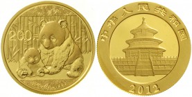 CHINA und Südostasien China Volksrepublik, seit 1949
200 Yuan GOLD Panda 2012. Panda mit Jungtier. 1/2 Unze Feingold, verschweißt.
Stempelglanz