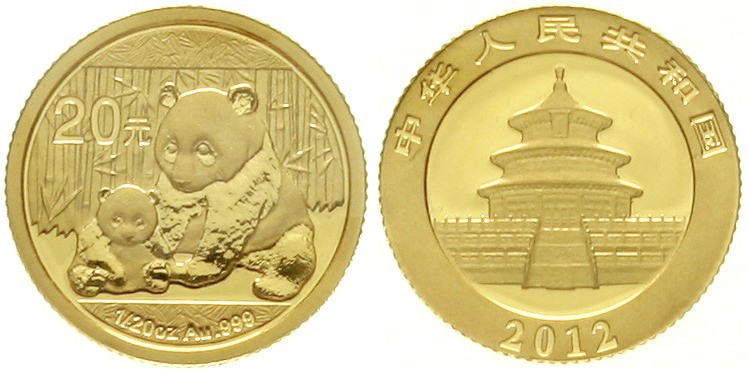 CHINA und Südostasien China Volksrepublik, seit 1949
20 Yuan GOLD 2012. Panda m...