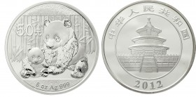 CHINA und Südostasien China Volksrepublik, seit 1949
50 Yuan 5 Unzen Silbermünze 2012. Panda und Jungtier. Im Original-Etui mit Zertifikat und Umverp...