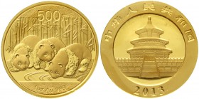 CHINA und Südostasien China Volksrepublik, seit 1949
500 Yuan GOLD Panda 2013. 3 Pandas am Wasser. 1 Unze Feingold, verschweißt.
Stempelglanz