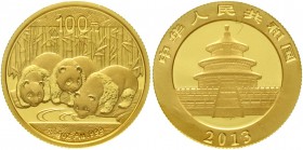 CHINA und Südostasien China Volksrepublik, seit 1949
100 Yuan GOLD Panda 2013. 3 Pandas am Wasser. 1/4 Unze Feingold, verschweißt.
Stempelglanz