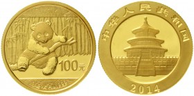 CHINA und Südostasien China Volksrepublik, seit 1949
100 Yuan GOLD 2014. Panda. 1/4 Unze Feingold, verschweißt.
Stempelglanz