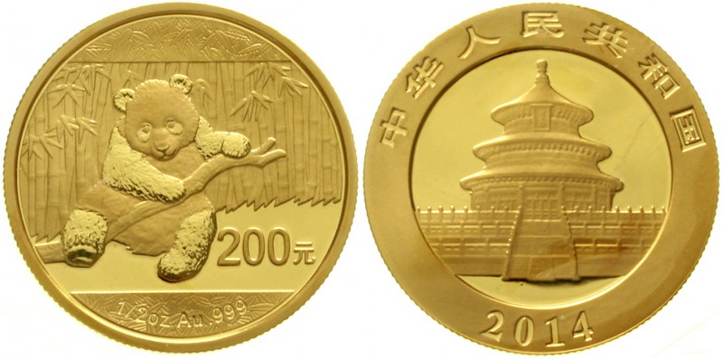 CHINA und Südostasien China Volksrepublik, seit 1949
200 Yuan GOLD 2014. Panda....