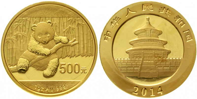 CHINA und Südostasien China Volksrepublik, seit 1949
500 Yuan GOLD 2014. Panda....