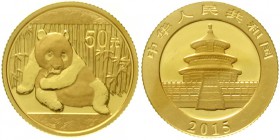 CHINA und Südostasien China Volksrepublik, seit 1949
50 Yuan GOLD 2015. Panda. 1/10 Unze Feingold, verschweißt.
Stempelglanz