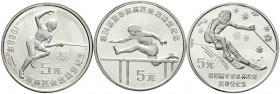 CHINA und Südostasien China Lots der Volksrepublik China
3 X 5 Yuan 1988: Hürdenlauf, Fechten, Ski-Downhill. In Kapseln.
Polierte Platte