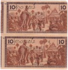 CHINA und Südostasien Französisch Indochina
2 X Banknote zu 10 Cents o. J. I -, II, mit kl. Fehlstelle oben rechts