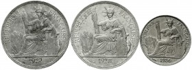 CHINA und Südostasien Französisch Indochina
3 Stück: 50 Centimes 1936, Piaster 1927 und 1928.
sehr schön/vorzüglich