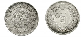 CHINA und Südostasien Japan Mutsuhito (Meiji), 1868-1912
Yen Jahr 29 = 1896 mit Gegenstempel "Gin" links.
vorzüglich
