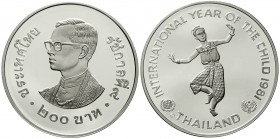 CHINA und Südostasien Thailand Rama IX. Bhumibol Adulyadej, seit 1946
200 Baht Silber 1981. Jahr des Kindes. In Kapsel.
Polierte Platte