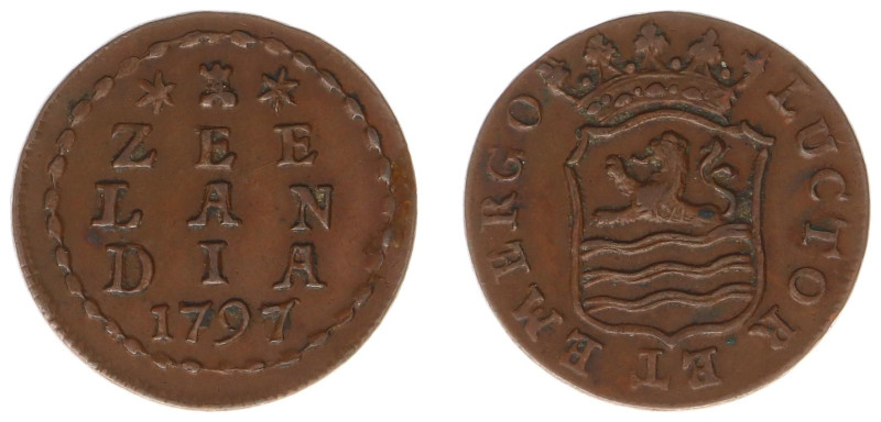 Bataafse Republiek (1795-1806) - Zeeland - Duit 1797 OVER 1796 (Sch. 109a) - XF+