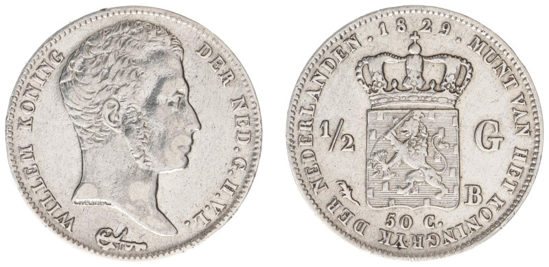 Koninkrijk NL Willem I (1815-1840) - ½ Gulden 1829 B/1823 OVERDATE (Sch. 282) - ...