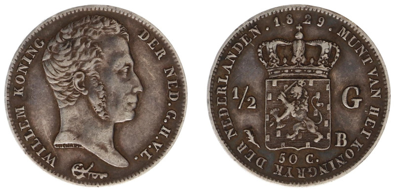 Koninkrijk NL Willem I (1815-1840) - ½ Gulden 1829 B/1823 OVERDATE (Sch. 282) - ...