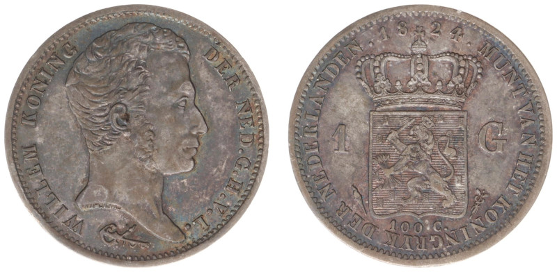 Koninkrijk NL Willem I (1815-1840) - 1 Gulden 1824 U (Sch. 264) - VF/XF with pat...