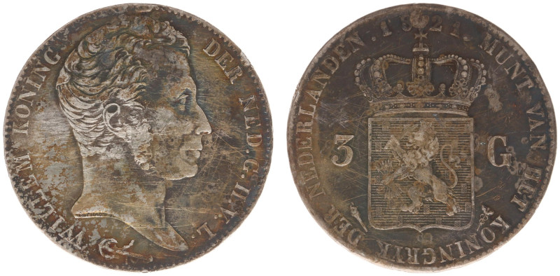 Koninkrijk NL Willem I (1815-1840) - 3 Gulden 1821 U (Sch. 243) - a.VF, small sc...