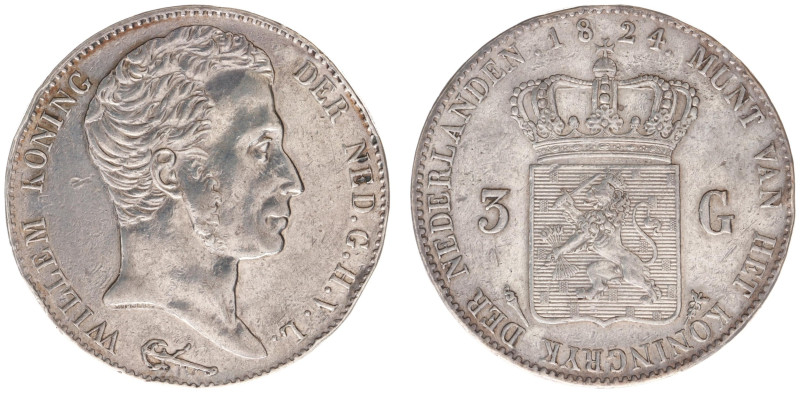 Koninkrijk NL Willem I (1815-1840) - 3 Gulden 1824 U (Sch. 246) - VF/XF, some sm...