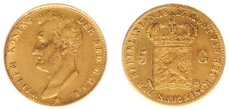 Koninkrijk NL Willem I (1815-1840) - 5 Gulden 1827 B (Sch. 198) - Gold - adjustm...