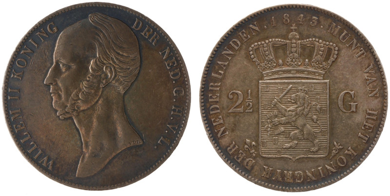 Koninkrijk NL Willem II (1840-1849) - 2½ Gulden 1843 (Sch. 508/R) - VF/XF